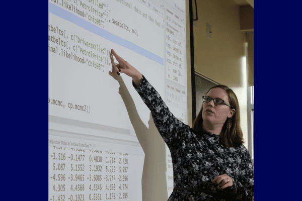 ICPSR Summer Program instructor points to smart board during a past training session