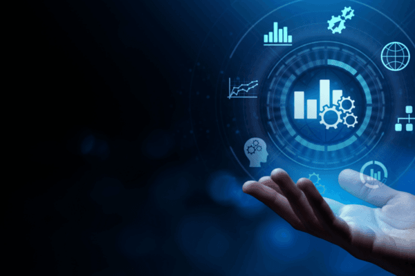 abstract - someone holding data in the palm of their hand